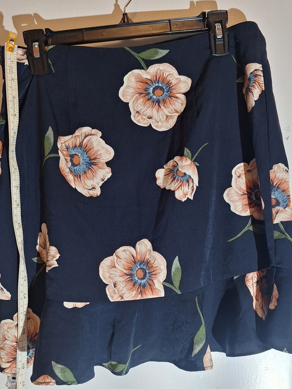 Blu Pepper Navy Skirt with Peach Floral Print Size Large Juniors
